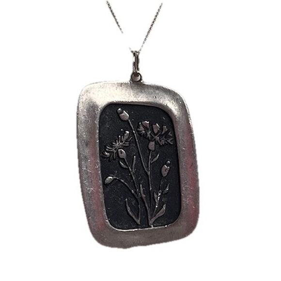 Vintage R Tennesmed Sweden Pewter Pendant Necklace Flower Mid Century 16" Chain - Picture 1 of 9